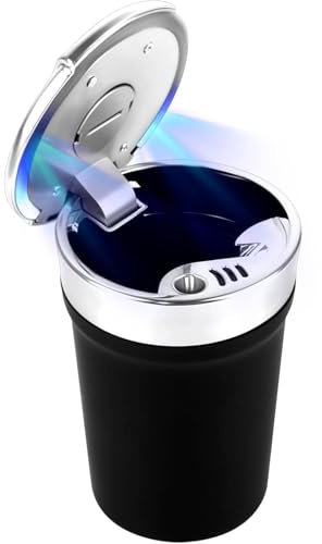 Jubaopen 1PCS Cenicero de Automóvil Cenicero de Vehículo Cenicero de Cigarrillos con Luces LED Azules Portátil Sin humo Retardante de llama para Automóvil Oficina (Negro)