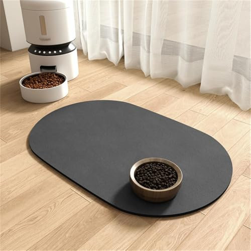 Hixingo Pet Food Mat for Cats Dogs Non Slip, Absorbent Quick Dry Pet Feeding Mat with Non-Slip Rubber Backed, Dog Cat Placemat Bowl Food and Water Bowl Matt (Oval dark gray,30 * 50cm)