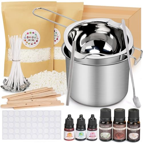 Sojawachskerzenherstellung kerzen selber machen-Natur Sojawachs 920g mit Duftöl, Farbstoffen & Zubehör– Kerzenmachen Zuhause, Geschenkidee – Inkl. Schmelztopf, Dochte, Stäbchen, Farben