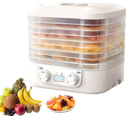Deshidratador de Fruta, Pequeño Deshidratador de Comida, Deshidratador de Confitería, Máquina de Bandejas Desmontables con Control de Temperatura Ajustable de 30-70°C, Deshidratador para Secar Comida