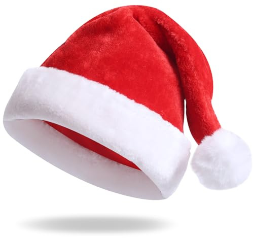 Aututer Weihnachtsmütze Nikolausmütze mit Plüschrand – Verdickte, samtige und bequeme Weihnachtsmann Mütze mit Innenfutter für Weihnachten, Partys und Festlichkeiten