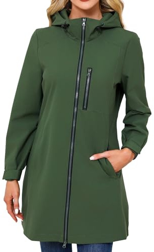 Zipped Hoodies for Women Uk Women's Softshell Trench Coat Notch Lapel Zipper Classic Lightweight Casual Hooded Windbreaker Outdoor Waterproof Warm Loose Comfy Cycling Raincoat with Pockets