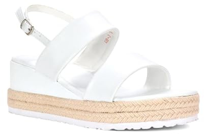 ESSEX GLAM Women's Low Heel Platform Wedge Sandals Ladies Tan Synthetic Leather Espadrille Open Toe Double Strap Slingback Shoes Size 7