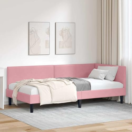 vidaXL Velour Corner Bed Frame - Modern Design, Engineered Wood, Adjustable and Simple Headboard