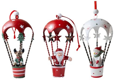 FACAIIO Ornamenti per albero di Natale in mongolfiera nordica, 3 pezzi, decorazioni natalizie in ferro battuto con Babbo Natale pupazzo di neve alce