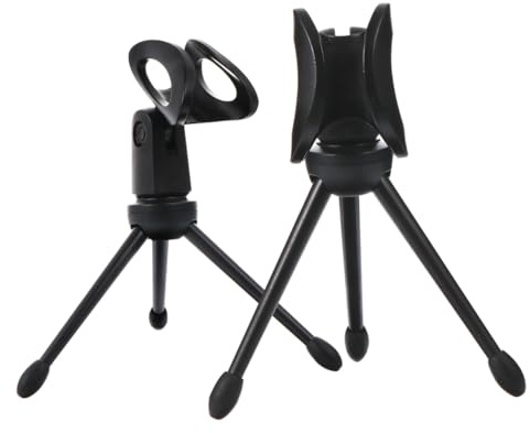 FRCOLOR 2Pcs Mini Foldable Microphone Tripod Stand with Heavy Base Plastic Mic Holder Support for Podcasting Recording Online Games and Voice Work Mic Bracket Black