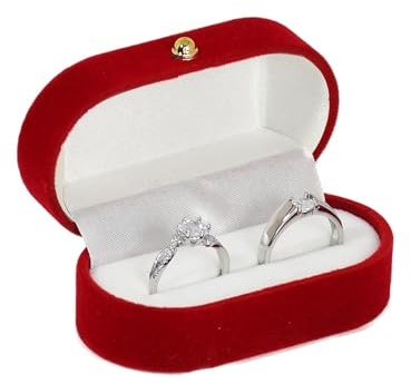 Hudiepan Elegante Ovale Samt-Ringboxen, Doppelschlitze Samt Ringbox, Oval Flip Jewelry Box, Ring Schmuckschatullen für Geburtstag, für Hochzeit, Vorschlag, Valentinstag, 7,3 x 4 x 3 cm (Rot)