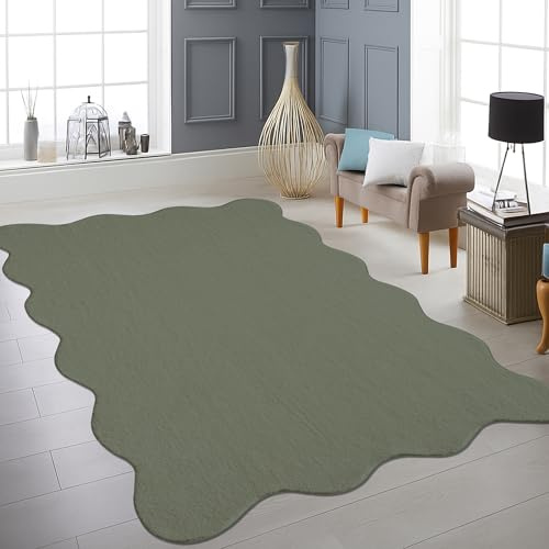 Teppich-Traum Teppich Modern Waschbar Uni Wellenform Forest Grün 120x160 cm | Flauschig und weich, bis 30 °C waschbar, pflegeleicht, rutschfest, formstabil, saugrobotergeeignet, Wohn- & Kinderzimmer