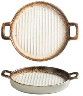 plat au four Plaque de cuisson en céramique à double oreille, assiette à steak occidentale, four à micro-ondes, ustensiles de cuisson, 25,5 x 21 x 4 cm plat à four(Blanc)