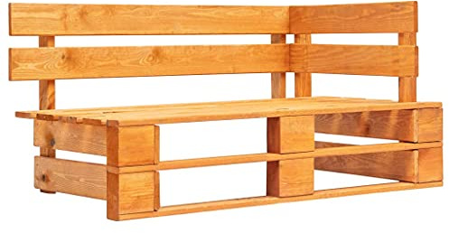 IBUQDDV Outdoor-Eckbank Paletten Holz Honigbraun Eckbank für Garten Terrasse Wetterfeste Palettenbank aus Kiefernholz mit Solider Konstruktion