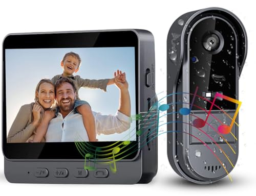 Sonnette sans Fil avec Caméra Extérieur Étanche 1080P, Visiophone Vidéo sans Fil Écran 4.3 Interphone Vidéo Exterieur Etanche avec écran Angle de Vision 170° Portier Vidéo pour Maison, Écran USB