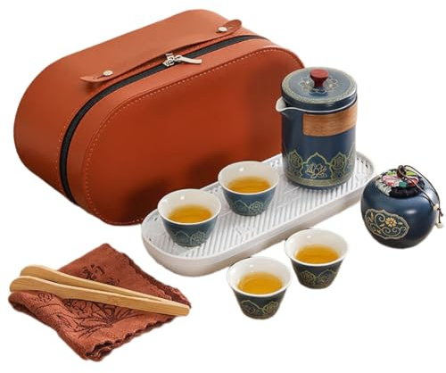 Kaknozix Ensemble de Thé Portable Léger en Céramique, Ensemble de Thé Chinois, Théière et Tasse de Bureau, Cadeau de Luxe pour Amis, Bleu.