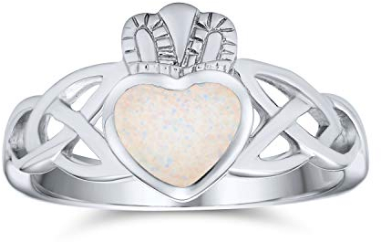 Bling Jewelry Personalisieren Sie Bff Keltische Irische Freundschaft Paare Versprechen Opal Claddagh Ring Für Frauen Freundin Teens .925 Sterlingsilber Oktober Geburtsstein Anpassbar