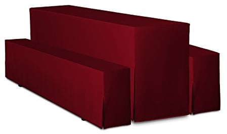 TexDeko® Hussen Bierzeltgarnitur 3-teiliges Set Premium Blickdicht strapazierfähig 2 Bierbankhusse 1 Biertischhusse 220x70cm für Festzeltgarnitur (Bordeaux)