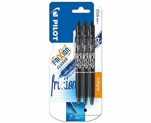 Pilot Clicker Tintenroller, einziehbar, radierbar, 0,7 mm Spitze, Schwarz, 3 Stück