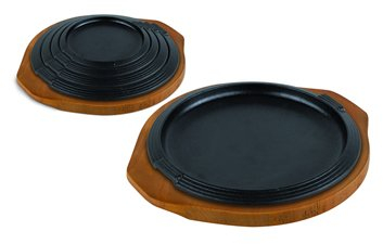ILSA Piatto da Portata in Ghisa, Vassoio in Legno, Rotondo, 31 cm