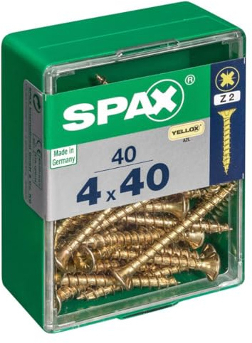 SPAX 4081020400402 40pcs Screw (Screw,Steel,Zinc,Wood, Flathead, Pozidriv, Yellow)