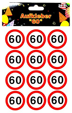 Udo Schmidt 1 PACKUNG = 24 AUFKLEBER MIT DER ZAHL 60 MOTIV VERKEHRSSCHILD D:4cm
