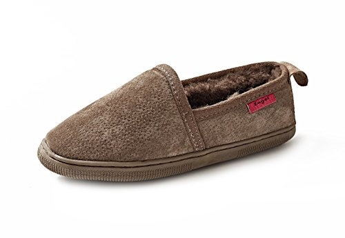Reissner Lammfelle | Engel Hausschuhe Java | Veloursleder | Innenfutter echtes Merino Lammfell aus Australien | kuschelige Slipper | 35 braun