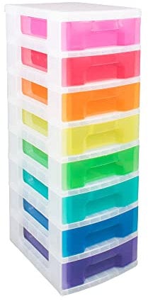 Really Useful Plastic Re-Usable Storage Boxes 8 x 7 Litre Clear Tower Rainbow Drawers (1 Set of Draws)