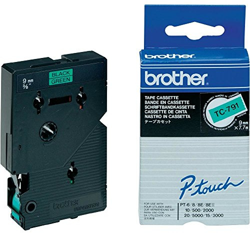 Brother TC791 Schriftbandkassette grün auf schwarz 9mm x 7,7m laminiert für P-touch 8e series