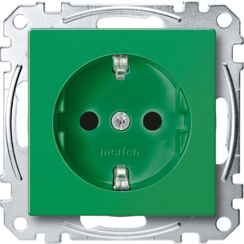 Merten MEG2300-0304 SCHUKO-Steckd. für Sonderstromkr., BRS, Steckkl., Mit Kennz. SV, grün, System M