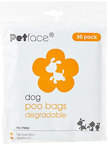 Petface Tie Handle Degradable Dog Poop Bags, Pack of 50 Bags, Black | Heavy-Duty, Odourless & Eco-Friendly, Tie Handles for Easy Disposal, Multipurpose for Walks & Garden
