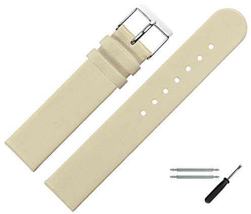MARBURGER Uhrenarmband 16mm Leder Beige Silber - Montage Set 7611621000120