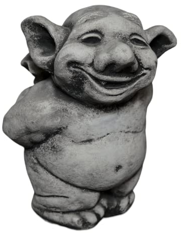 gartendekoparadies.de Massive Steinfigur Lustiger Troll Blumengruß, Höhe 18 cm, Grau, 3 kg, aus Steinguss frostsicher