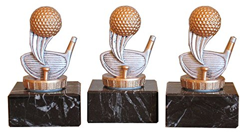 3er-Serie Golf/Minigolf-Pokale (R) auf Marmorsockel mit Wunschgravur