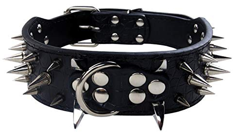 Hundehalsband Mit Scharfen Stacheln Besetzte Luxuriös Gepolsterte Lederhalsbänder für Mittelgroße Hunde 5cm Breite Halskette Gegen Beißen (S, SW-SB)