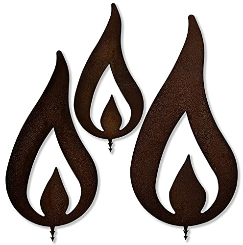 ARTTEC Flamme Kerze (Edelrostdeko) (3er Set groß) - hochwertige Gartendeko aus Metall - Rost Deko für Garten, Balkon & Terasse - Metall Deko zum Aufstellen - Made in Germany