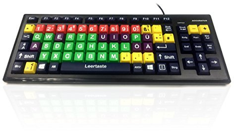 Accuratus Monster 2 German - USB Mixed Colour Upper Case Childrens German Layout Keyboard for Learning with Extra Large Keys & 2 Port USB Hub