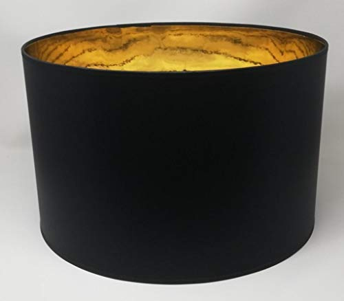 Lampenschirm Zylinder Form Schwarz Stoff Gold Futter Handarbeit Verschiedene Größen Deckenanhänger