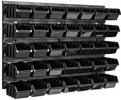 Lagersystem Wandregal 576 x 390 mm , 35 stck. Box , Stapelboxen Schüttenregal Sichtlagerkästen , Extra Starke Wandplatten , Regal Erweiterbar , Werkstattregal Lagerregal Werkstattwandregal Steckregal