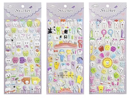 YOUYA DENTAL 3D Aufkleber, Dental Molar Form Cartoon Zähne Aufkleber 12 Stück niedliche Zahnpapier Aufkleber Kunststoff Aufkleber für Zahnarzt Geschenk Kinder Scrapbook Aufkleber 03