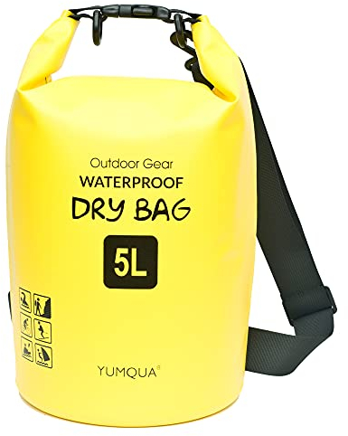 YUMQUA Dry Bag Wasserdichter Tasche 5L 10L 20L 30L 40L wasserdichte Beutel Packsack für Kajak Boot Angeln Rafting Camping Snowboarden Schwimmen Wassersport (Gelb, 5L)