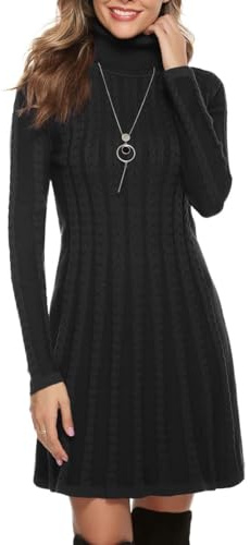 Gyabnw Robe Pull Femme Robe Tricotée Femme Col Rond Manches Longues | Robe pull élégante pour automne et hiver, adaptée au bureau, aux sorties et aux fêtes, coupe évasée