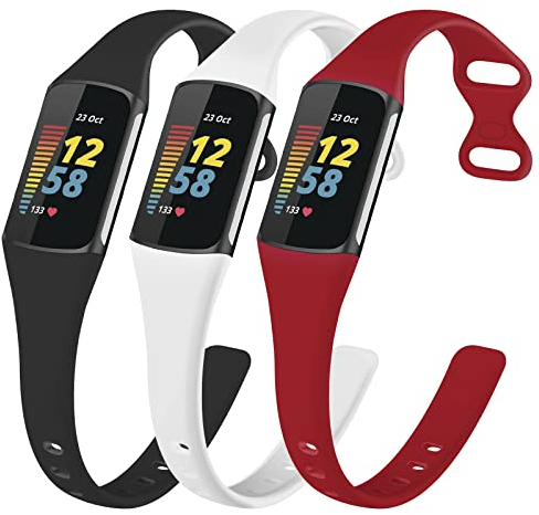 TopPerfekt Schlanke Armbänder Kompatibel mit Fitbit Charge 5 Armband Damen Herren, Verstellbares Weiches Silikon Sport Ersatz Uhrenarmband Armbänder Armband für Charge 5 Activity Tracker