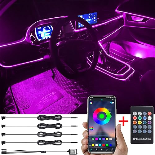 TABEN Auto Umgebungsbeleuchtung Kit 5m Glasfaser 64 Farben RF Fernbedienung + Bluetooth APP Steuerung USB Atmosphäre Licht, DIY 16 Millionen RGB Mehrfarbig Sound Musik Sync Innenbeleuchtung