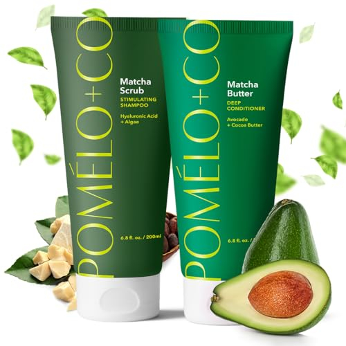Pomélo+Co. Matcha Duo: Scrub Shampoo + Conditioner – reichhaltige Pflege mit der Kraft des grünen Tees – veganes* Haarpflege-Set mit Peeling-Effekt für alle Haartypen
