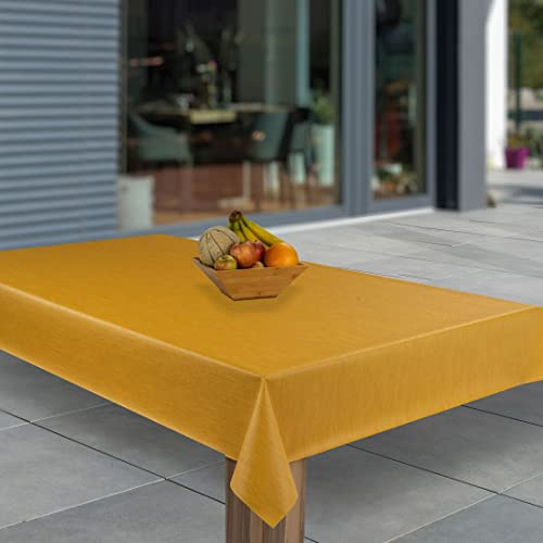 laro Wachstuch-Tischdecke Abwaschbar Garten-Tischdecke Wachstischdecke PVC Plastik-Tischdecken Eckig Meterware Wasserabweisend Abwischbar GAE, Muster:Gelb Orange Fasen Leinenoptik, Größe:110x140
