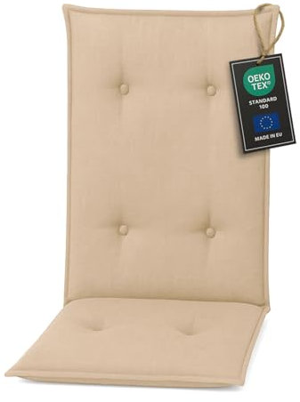 Pillows24 - Hochlehner Auflagen - 120x50cm – 8cm Dick - Premium-Material 200gsm, UV- & Wasserabweisend | Gesteppte Sitzauflagen Hochlehner | Gartenstuhlauflagen - Sitzauflagen Gartenmöbel | Cappuccino