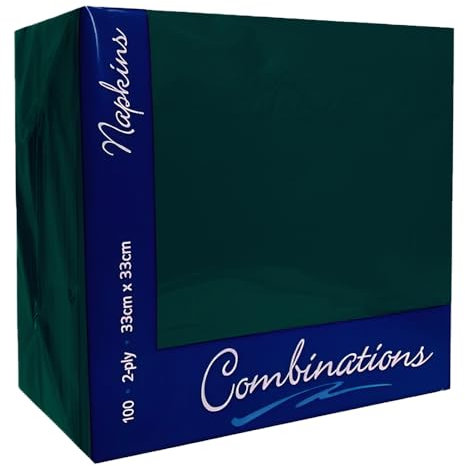 Venuscello® 100 x Serviettes Tissue Paper Napkins Dark Green Disposable Recyclable 2-Ply 33cm for Catering Wedding Birthday Parties Dinner Lunch
