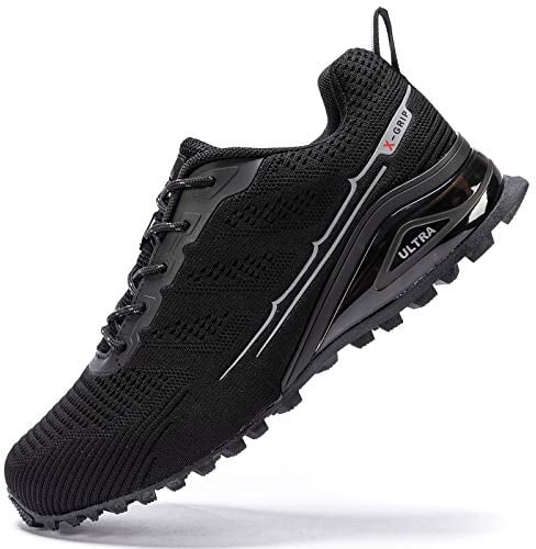 Kricely Traillaufschuhe Herren Leicht Atmungsaktiv Wanderstiefel rutschfest Laufschuhe Outdoor Fitness Straßenlaufschuhe(Schwarz 48)