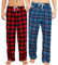 U2SKIIN Pyjamahose Herren lang kariert Schlafhose Schlafanzughosen für Herren Fleece Pyjama Hosen Nachtwäsche Freizeithose mit Taschen (Büffel Karo Rot+Marineblau Grün Kariert, M)