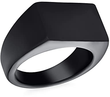 Bling Jewelry Personalisierter Herren Monogramm Initialen Rechteckiger Schwarzer Siegelring Für Männer Teenager Edelstahl Poliert Mattes Finish Anpassbar