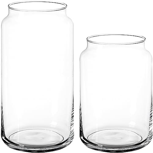 Giessle® Set Modern mit 15cm Windlicht und 20cm Vase (Wohnzimmer Tulpenvase Blumenvase Glasvase für Trockenblumen) Transparent