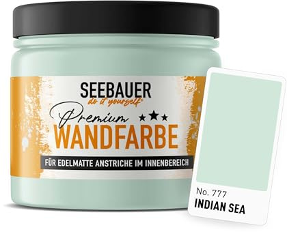 SEEBAUER diy Wandfarbe Türkis 300ML für Innen (No. 777 Indian Sea) Edelmatte Innenfarbe Blau Grün - Grüntöne sehr hohe Deckkraft - Matt, Abwaschbar und Tropffrei