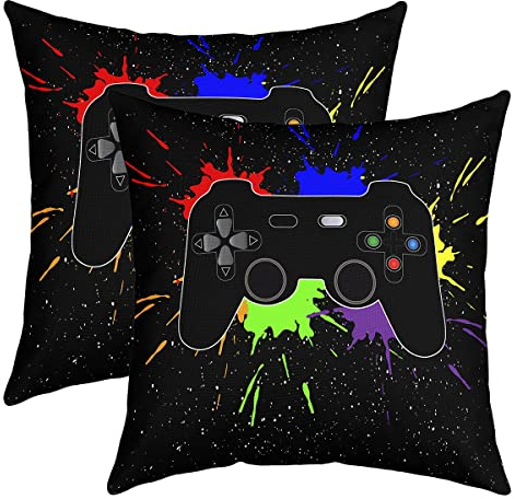 2er Set Kissenbezüge Spieler Kissenbezüge 45x45cm Weich Gaming Game Zimmer Dekor Quadrat Dekokissen für Couch Sofa Schlafzimmer Kissenhülle Gamepad Kissenbezug Sofakissen Couchkissen